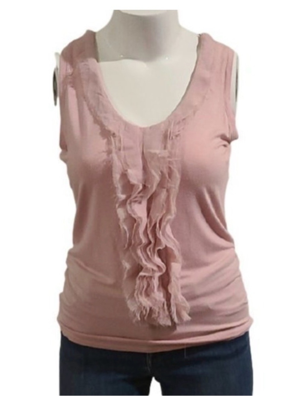 Grace Sleeveless Pink Ruffle Front Soft Rayon Women's Stretch Tank Top Size XL